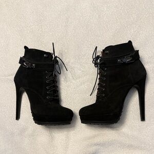Aldo Black Lace-Up Heeled Boots